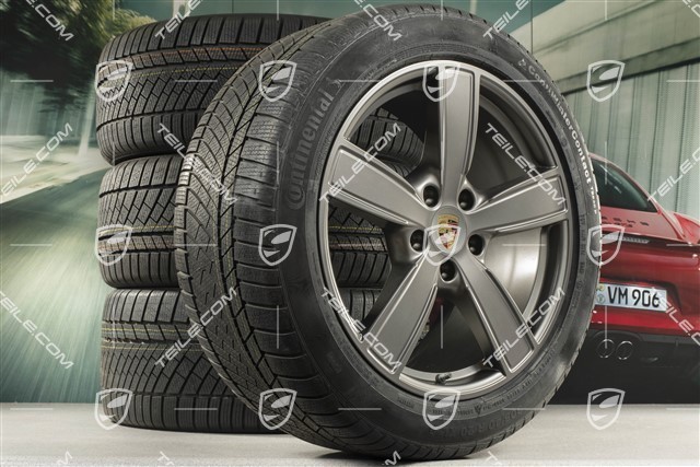 20" koła zimowe Cayenne COUPE Sport Classic, komplet, felgi 9J x 20 ET50 + 10,5J x 20 ET55 + opony zimowe Continental 275/45 R20 + 305/40 R20, z czujnikami ciśnienia, Platinum satynowy półmat