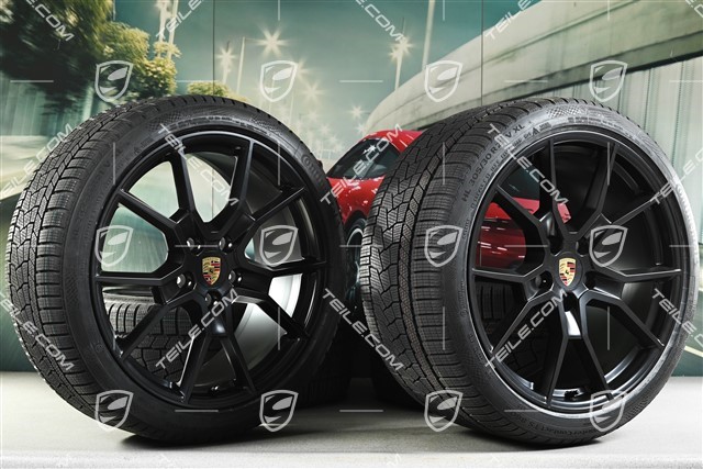 21" RS Spyder Design Winterräder Satz, Felgen 9,5J x 21 ET60 + 11,5J x 21 ET66 + NEUE Continental Winter Contact TS860 S Winterreifen 265/35 R21 + 305/30 R21, schwarz seidenmatt