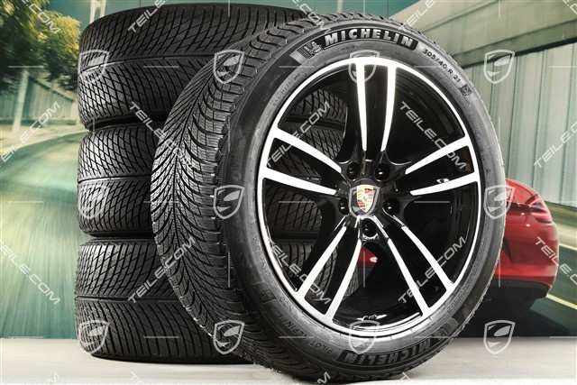 21" koła zimowe Cayenne COUPÉ Turbo Design, komplet, felgi 9,5J x 21 ET46 + 11,0J x 21 ET49 + NOWE opony zimowe Michelin 285/45 R21 + 305/40 R21, z czujnikami ciśnienia, czarny wysoki połysk