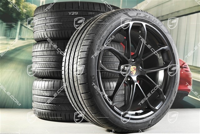 22" koła letnie Cayenne GT Coupé, komplet, Felgi 10J x 22 ET48 + 11,5J x 22 ET52 + opony letnie Pirelli 285/40 ZR22 + 315/35 ZR22, czarny satynowy półmat