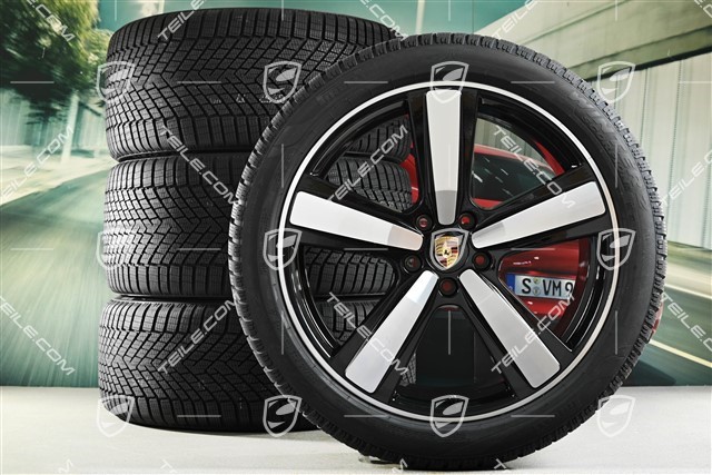 22" Koła zimowe, komplet, Cayenne Exclusive Design Sport, felgi 10J x 22 ET48 +11,5J x 22 ET61 + NOWE opony zimowe Pirelli 285/40 R22 + 315/35 R22, czarny wysoki połysk