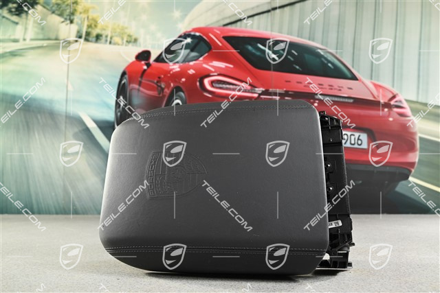 Armlehne, Glattleder, Schwarz mit geprägtem Porsche Wappen