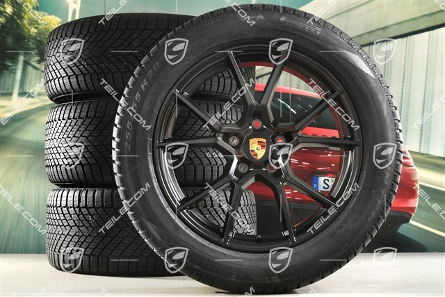 20" Cayenne S Winterräder Satz, Felgen 9J x 20 ET50 + 10,5J x 20 ET55 + Pirelli Winterreifen 255/55 R20 + 295/45 R20, mit RDK-Sensoren, in Schwarz Seidenmatt