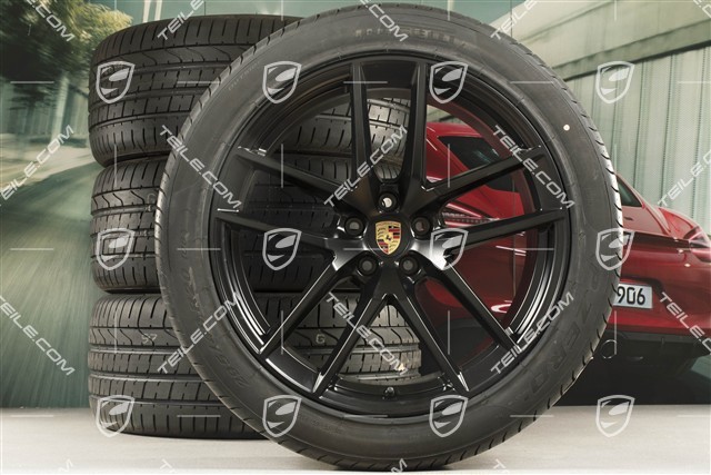 20" koła letnie komplet "Macan S" , felgi 9J x 20 ET26 + 10J x 20 ET19 + NOWE opony letnie Pirelli 265/45 R20 + 295/40 R20, czarny półmat, z czujnikami ciśnienia RDK