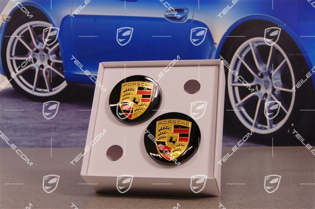 Radzierdeckel Satz, Schwarz Hochglanz, Wappen farbig, für 21-Zoll Sport Classic Felgen