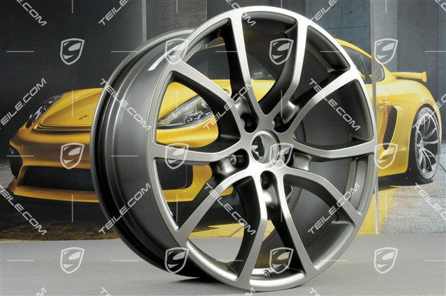 21" Komplet felg Cayenne Exclusive Design, 11J x 21 ET49 + 9,5J x 21 ET46, do Cayenne Coupé, Platinum satynowy półmat