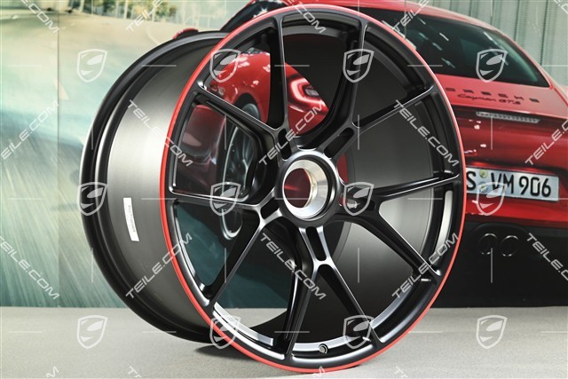 20"+21" GT3 komplet felg, 9,5J x 20 ET46 + 12J x 21 ET45, czarny satynowy półmat + czerwony rant