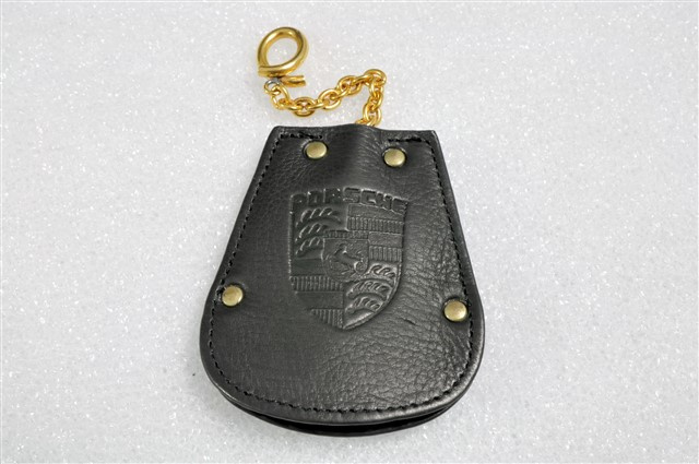 Schlüssel Etui, Logo REUTTER + Porsche Wappen, Leder schwarz