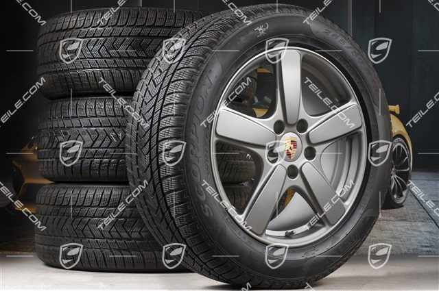 19" koła zimowe, komplet Cayenne Sport Classic, felgi 8,5J x 19 ET59 + opony zimowe Pirelli 265/50 R19, Platinum (półpołysk), z czujnikami ciśnienia