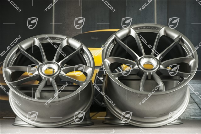 20"+ 21" GT3RS Felgensatz, mit GT3RS Schriftzug, 9,5J x 20 ET50 + 12,5J x 21 ET48, Platinum Seidenmatt