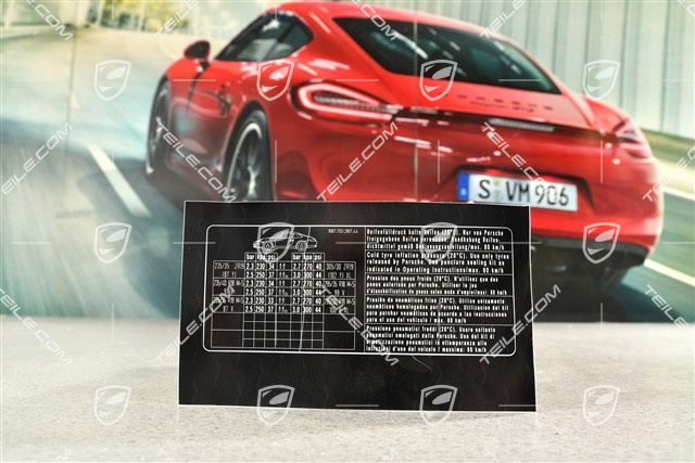 Identification / notice sticker for tire pressure Turbo
