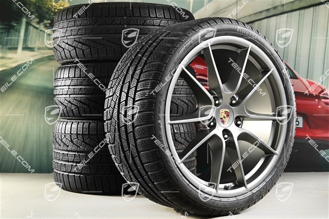 20-inch Carrera S (III) winter wheel set, 8,5J x 20 ET51 + 11J x 20 ET70 + NEW Pirelli winter tyres 245/35 ZR20 + 295/30 ZR20, Platinum, with TPMS