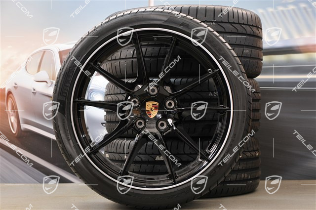 20" Carrera S (III) Sommerräder Satz, 8J x 20 ET57 + 9,5J x 20 ET45, Pirelli Reifen 235/35 ZR20 + 265/35 ZR20, Felgenstern in Schwarz (Hochglanz), mit RDK-Sensoren