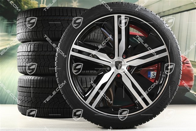 22-inch Macan Exclusive Design winter wheel set, rims 9J x 22 ET29 + 11J x 22 ET47 + Continental winter tyres 255/40 R22 + 295/35 R22, black