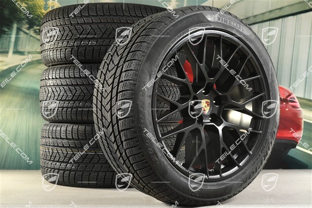 20" Koła zimowe komplet, RS SPYDER, felgi 9J x 20 ET26 + 10J x 20 ET19 + NOWE opony zimowe Pirelli 265/45 R20 + 295/40 R20, czarny półmat, z czujnikami ciśnienia