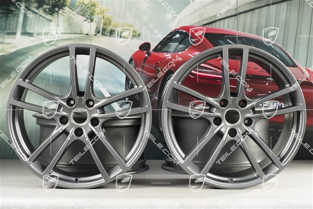 21-inch wheel rim set Cayenne Turbo, 11J x 21 ET58 + 9,5J x 21 ET46, Platinum Satin Matt