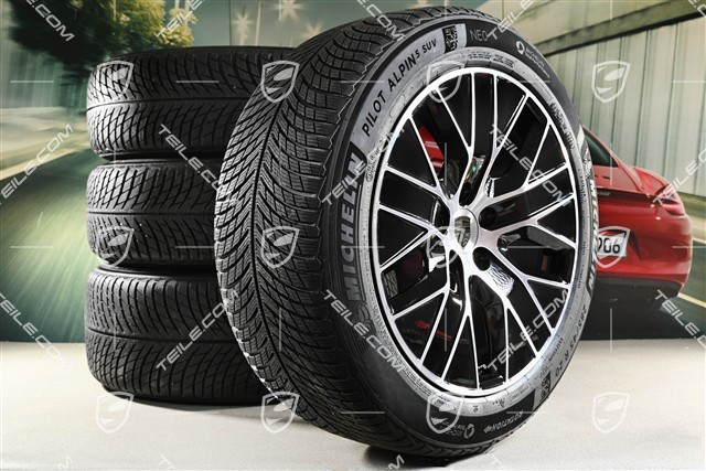 20-inch Macan S winter wheel set, rims 7,5J x 20 ET32 + 10J x 20 ET49 + Michelin winter tyres 235/55 R20 + 285/45 R20, black high gloss, millage about 30km