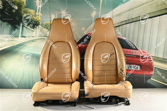 Armchairs, manually adjustable, height-adjustable, leather/leather-effect, beige, damaged leather. (