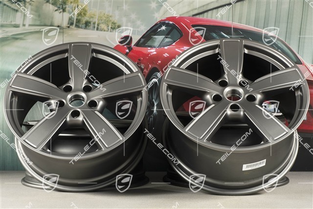 20" Komplet felg Cayenne Sport Classic Komfort, 9J x 20 ET50 + 10,5J x 20 ET64, Platinum półmat satyna