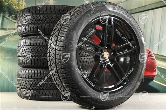 19" "Macan Turbo" Winterräder Satz, Felgen 8J x 19 ET21 + 9J x 19 ET21, Pirelli Winterreifen 235/55 R 19 + 255/50 R 19, mit RDK-Sensoren, schwarz hochglanz