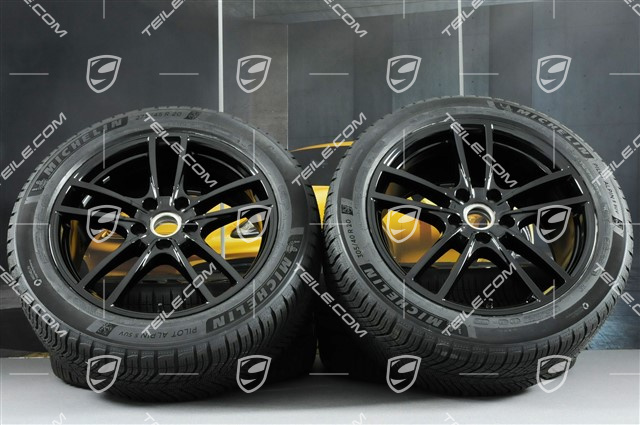 20" koła zimowe Cayenne Sport, komplet, felgi 9J x 20 ET50 + 10,5J x 20 ET64 + opony zimowe Michelin 275/45 R20 + 305/40 R20, z czujnikami ciśnienia, czarny połysk