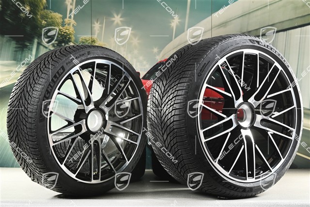 20+21" 911 Turbo S Winterräder Satz, Felgen 8,5J x 20 ET40 + 11,5 x 21 ET62 + Michelin Winterreifen 245/35 R20 + 315/30 R21, schwarz hochglanz + glanzgedrecht