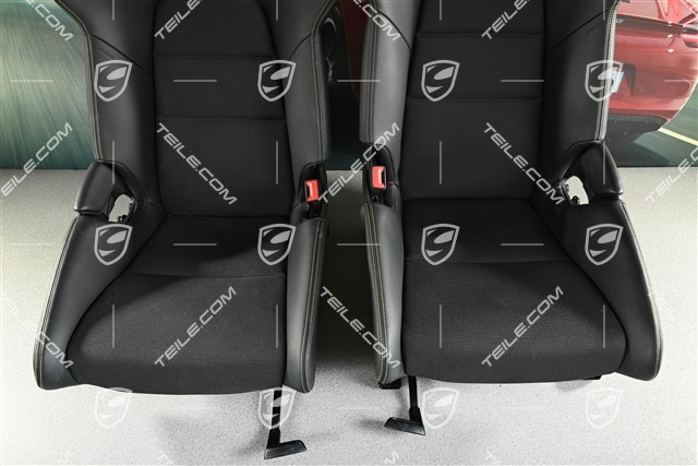 Schalensitze, CARBON, Leder + Stoff in Schwarz, gelbe Nähte, Porsche Wappen, Satz, L+R