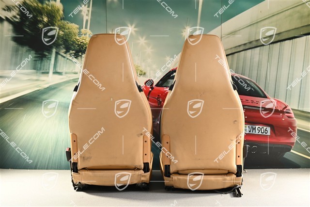 Armchairs, manually adjustable, height-adjustable, leather/leather-effect, beige, damaged leather. (