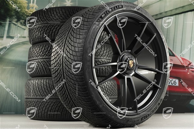 20"+21" GTS komplet kół zimowych "Turbo S", felgi centralnie mocowane 8,5J x 20 ET50 + 11J x 21 ET66 + opony zimowe Michelin 245/35 R20 + 295/30 R21, czarny satynowy półmat
