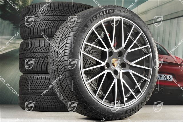 21" koła zimowe Cayenne RS Spyder, komplet, felgi 9,5J x 21 ET46 + 11,0J x 21 ET58 + opony zimowe Michelin 275/40 R21 + 305/35 R21, mit RDK-Sensoren, Titanium