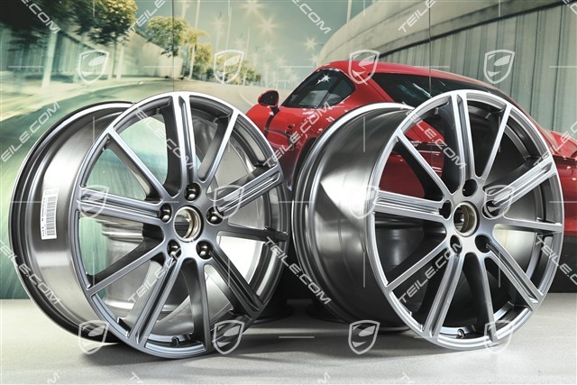 20" Komplet felg Panamera Turbo, 9,5J x 20 ET71 + 10,5J x 20 ET71, Adamantium