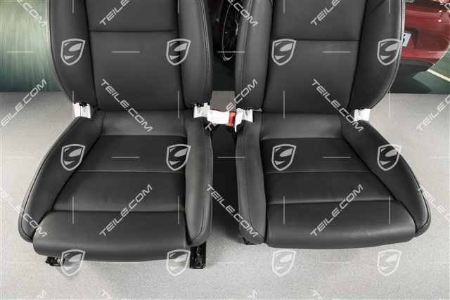 Seats, el. adjustable, 14-way, heating, lumbar, ventilation, leather, black, with Porsche crest, set, L+R