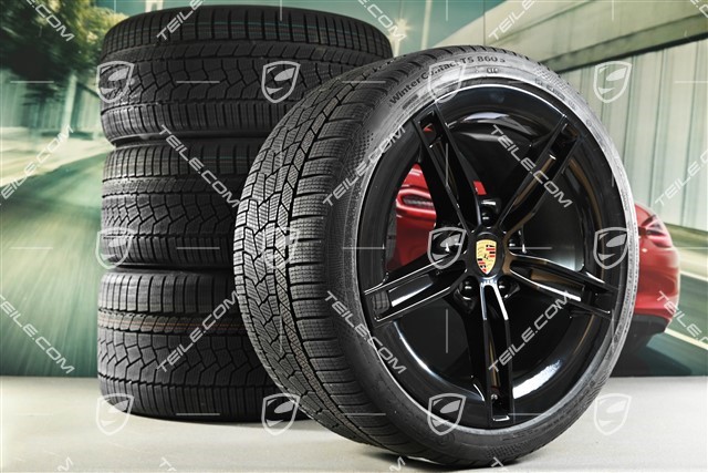 21" Mission E Design Winterräder Satz, Felgen 9,5J x 21 ET60 + 11,5J x 21 ET66 + NEUE Continental Winter Contact TS860 S Winterreifen 265/35 R21 + 305/30 R21, schwarz hochglanz
