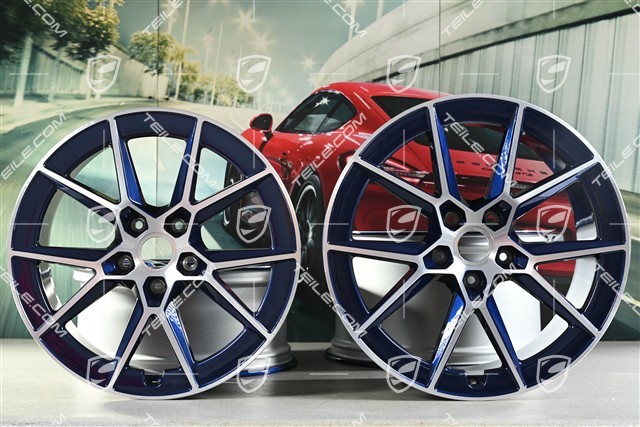 20+21" Carrera S Felgensatz, 8,5J x20 ET50 + 11,5J x 21 ET79, Enzian Blau Metallic