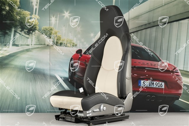 Sport Seat, el. adjustable, Lumbar, leather, Black/Sand beige, seam in silver, L