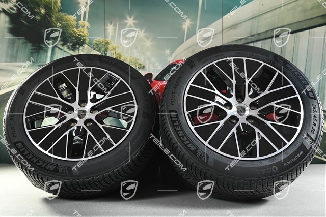 20-inch Macan S winter wheel set, rims 7,5J x 20 ET32 + 10J x 20 ET49 + Michelin winter tyres 235/55 R20 + 285/45 R20, black high gloss