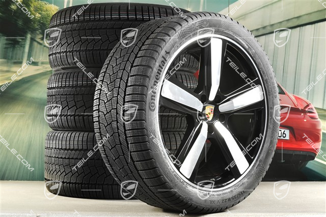 22-inch winter wheel set Cayenne Exclusive Design Sport, wheel rims 10J x 22 ET48 +11,5J x 22 ET52 + NEW Continental winter tyres 285/40 R22 + 315/35 R22, black high gloss