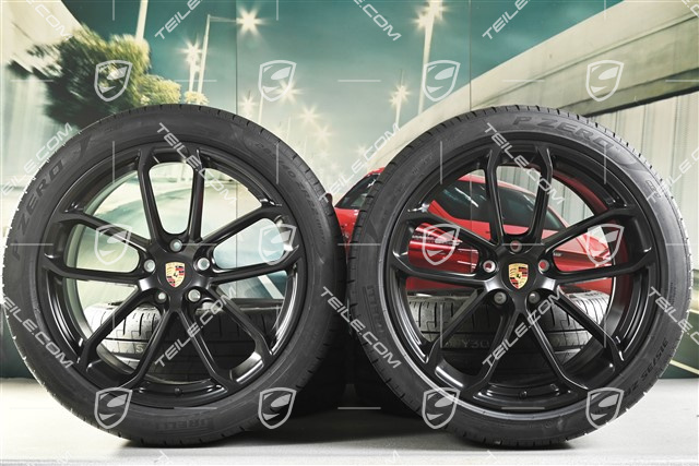 22" koła letnie Cayenne GT Coupé, komplet, Felgi 10J x 22 ET48 + 11,5J x 22 ET52 + opony letnie Pirelli 285/40 ZR22 + 315/35 ZR22, czarny satynowy półmat