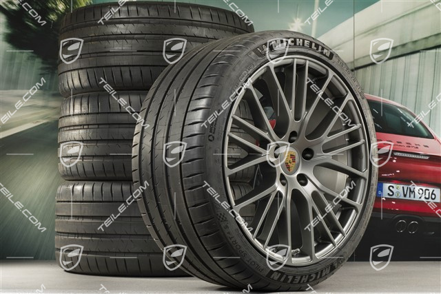 21-inch Panamera Exclusive Design Sport summer wheel set, wheel rims 9,5J x 21 ET71 + 11,5J x 21 ET69 + Michelin summer tyres 275/35 R21 + 315/30 R21, with TPMS, Platinum satin matt