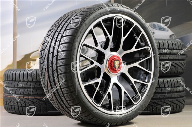GT3 20" koła zimowe, komplet, "Turbo S" central. moc., 9J x 20 ET51 + 11J x 20 ET59 + NOWE opony zimowe Michelin 245/35 R20+295/30 R20, czujniki RDK