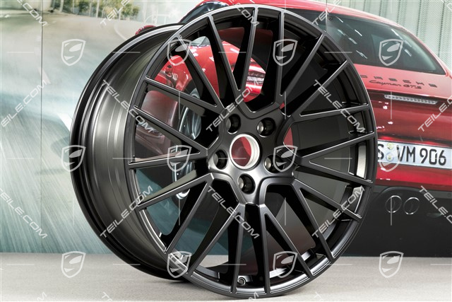 21-inch wheel rim set Cayenne RS Spyder, 11J x 21 ET49 + 9,5J x 21 ET46, for Cayenne Coupé, black satin matt