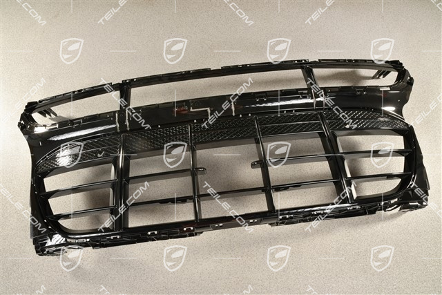 Turbo, Front bumper, centre ventilation grille with ACC and Park Assist, Glossy Black
