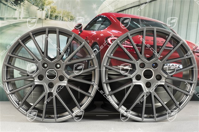 21" Komplet felg Cayenne RS Spyder, 11J x 21 ET49 + 9,5J x 21 ET46, do Cayenne Coupe, Platinum satynowy półmat