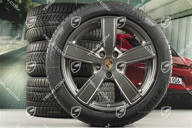 20-inch Cayenne COUPE Sport Classic winter wheel set, rims 9J x 20 ET50 + 10,5J x 20 ET55 +  Pirelli winter tyres 275/45 R20 + 305/40 R20, with TPMS, Platinum satin mat