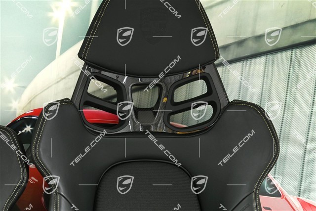 Schalensitze, CARBON, Leder + Stoff in Schwarz, gelbe Nähte, Porsche Wappen, Satz, L+R