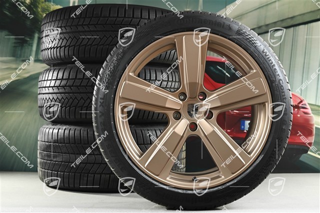 22" Koła zimowe, komplet, Cayenne Exclusive Design Sport, felgi 10J x 22 ET48 +11,5J x 22 ET52 + opony zimowe Continental 285/40 R22 + 315/35 R22, neodyme, około 50km, DOT/rok prod. 2024