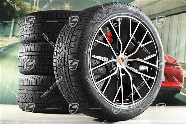 21" Macan Design Winterräder Satz, Felgen 8,5J x 21 ET27 + 10,5J x 21 ET47 + Continental Winterreifen 255/45 R21 + 285/40 R21, in Schwarz Hochglanz