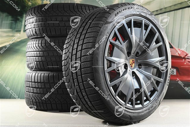 20-inch Taycan Turbo S Aero Design winter wheel set, rims 9J x 20 ET54 + 11J x 20 ET60 + Pirelli winter tyres 245/45 R20 + 285/40 R20, anthracite grey