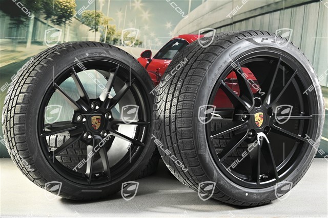 19-/20-inch Carrera winter wheel set, wheel rims 8,5J x 19 ET52 + 11J x 20 ET66 + Pirelli winter tyres 235/40 R19 + 295/35 R20, with TPMS, in black satin-mat