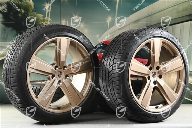 22" Koła zimowe, komplet, Cayenne Exclusive Design Sport, felgi 10J x 22 ET48 +11,5J x 22 ET52 + opony zimowe Continental 285/40 R22 + 315/35 R22, neodyme, około 50km, DOT/rok prod. 2024